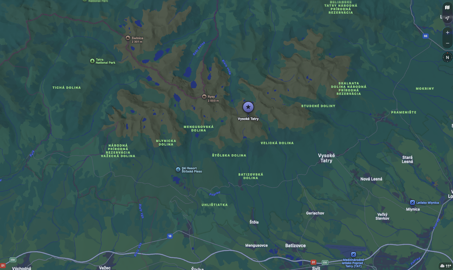 Mapa lokality - Vysoké Tatry